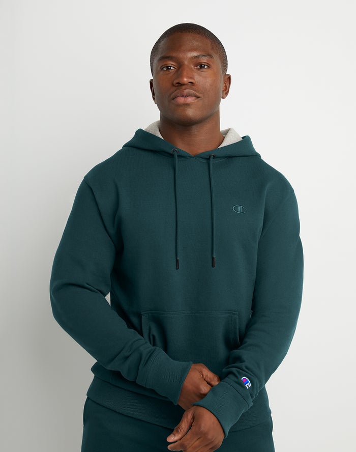 Champion Mens Hoodie NZ - Powerblend Fleece C Logo Green ( 7495-HDZGO )